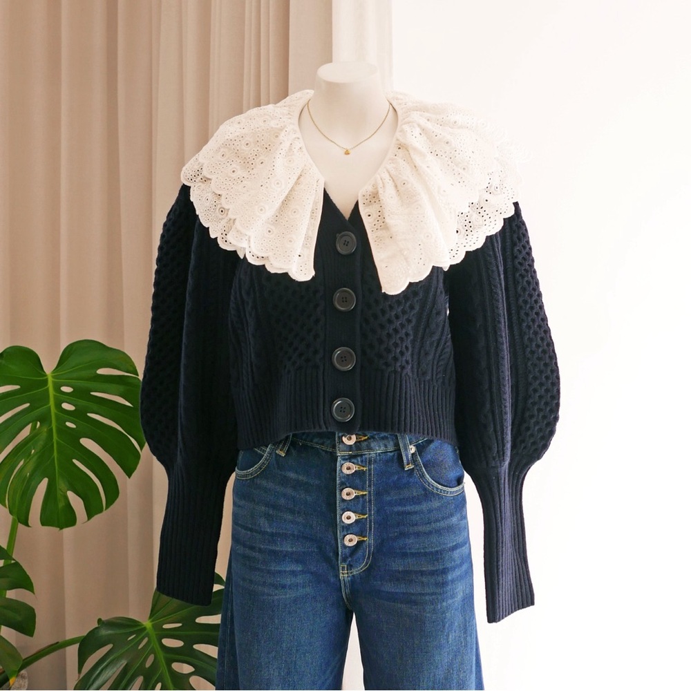 SEA Melani cable cropped cardigan navy